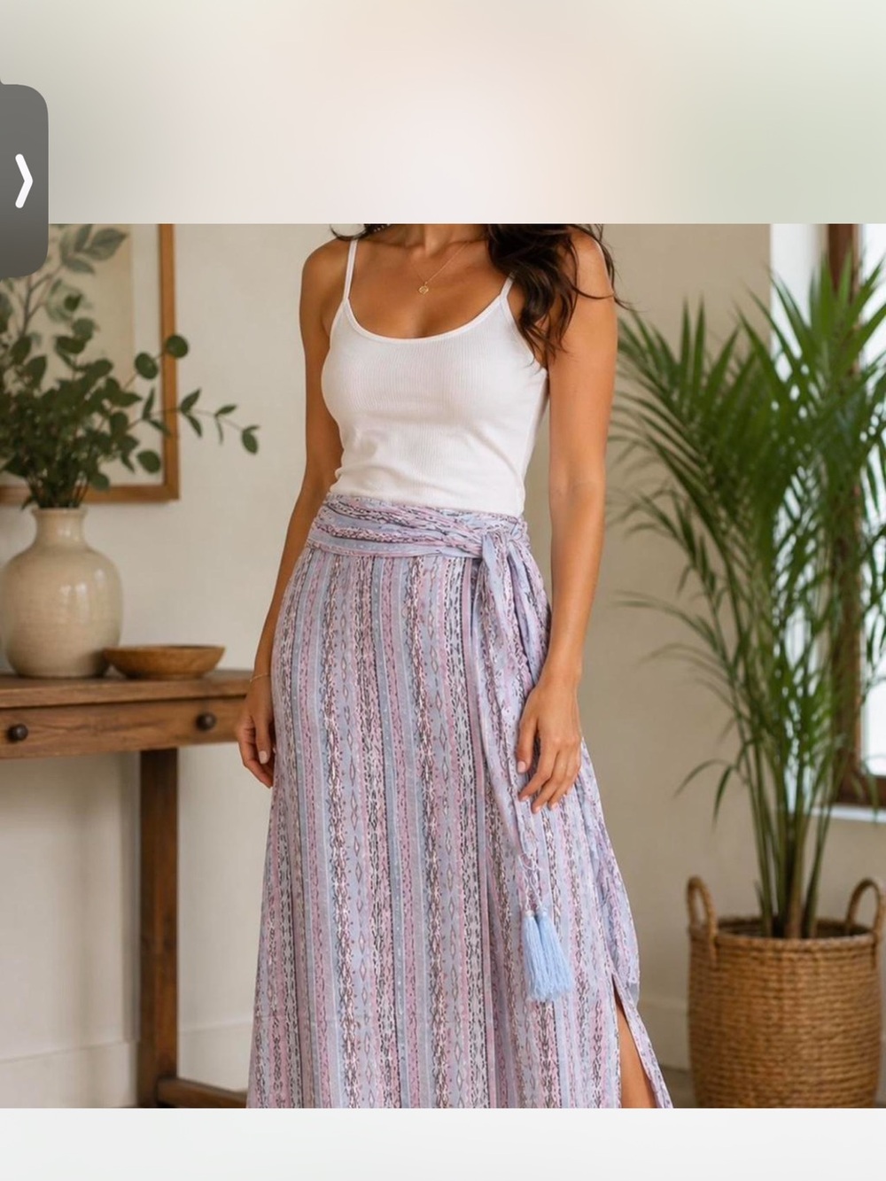 NWT Fate Pastel Lavender Striped Boho Maxi Skirt Line Rayon Sz L